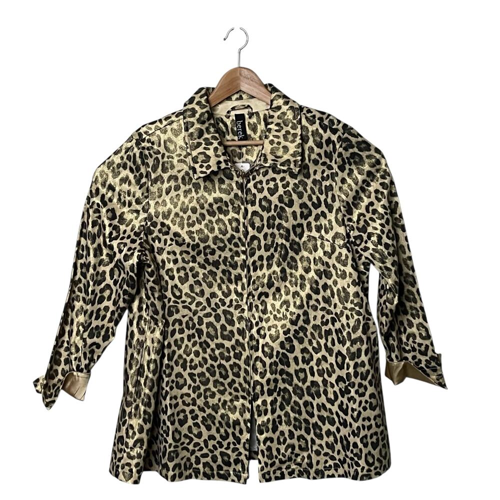 Berek The Super Gold Jacket XXL Leopard Print Cotton Glam Artsy Mobwife Blazer
